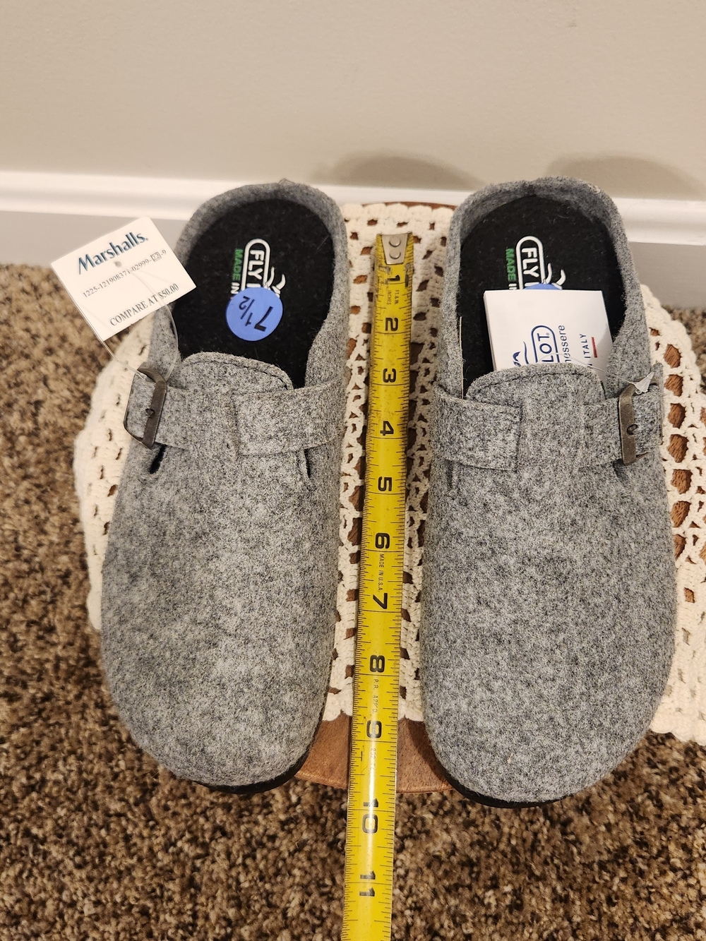 Fly Flot Women's Size 7.5 Gray Felt Slip-On Clogs / Mules with Buckle NEW W TAGS - Picture 14 of 14